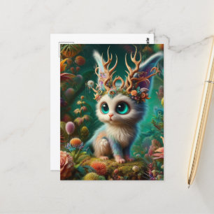 Adorable Fluffy Jackalope Kitten Critter Postkarte