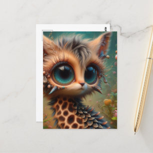 Adorable Fluffy Kitten Giraffe Peacock Critter Postkarte