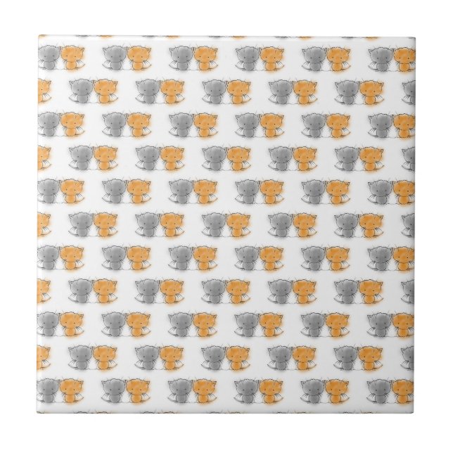 Adorable Fluffy Kittens Illustration Cat Art Fliese (Vorderseite)