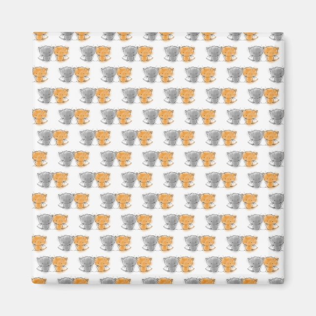 Adorable Fluffy Kittens Illustration Cat Art Magnet (Vorne)