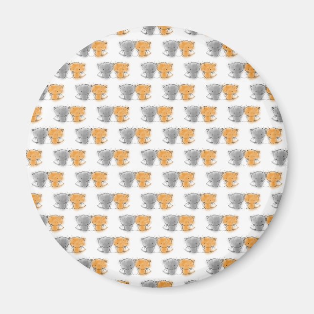 Adorable Fluffy Kittens Illustration Cat Art Magnet (Vorne)