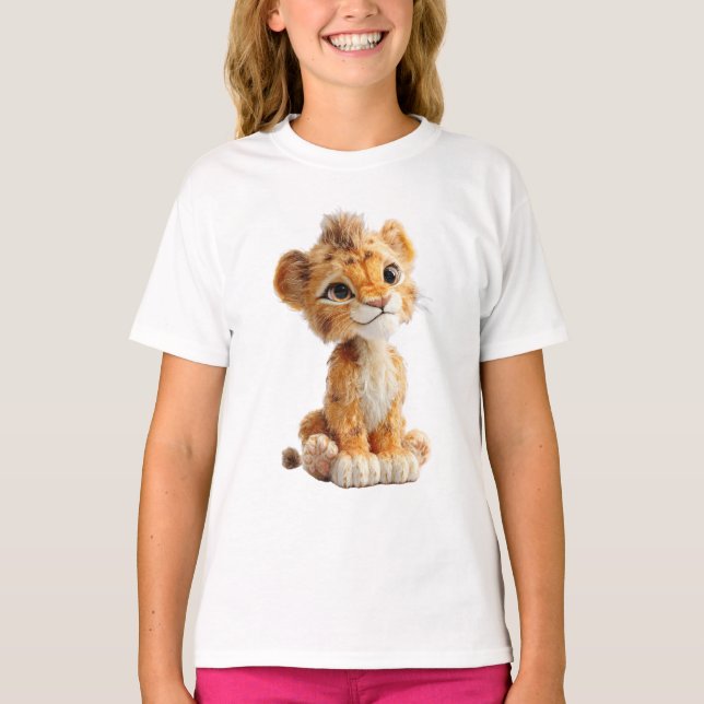 Adorable Fluffy Lion Cub Illustration Kids T-Shirt (Vorderseite)