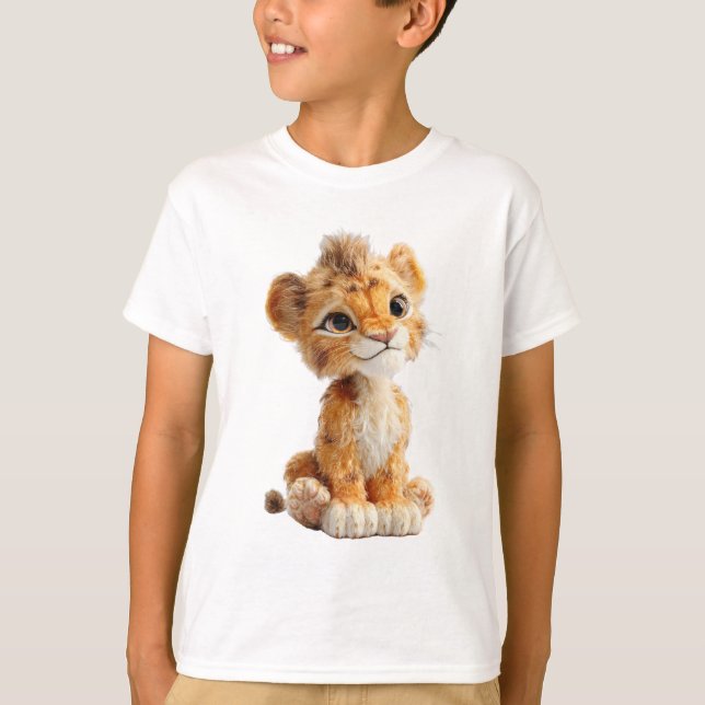 Adorable Fluffy Lion Cub Illustration Kids T-Shirt (Vorderseite)