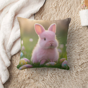 Adorable Fluffy Pink Bunny & Ostereier Kissen