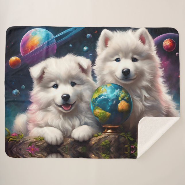 Adorable Fluffy Samoyed Welpen, Planeten Erde Sherpadecke (Vorderseite (Horizontal))