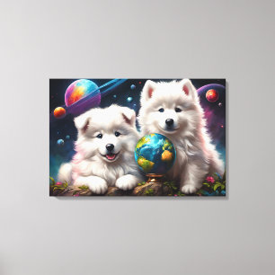 Adorable Fluffy Samoyed Welpen, Weltfrieden Leinwanddruck