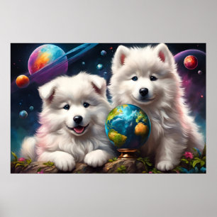 Adorable Fluffy Samoyed Welpen, Weltfrieden Poster