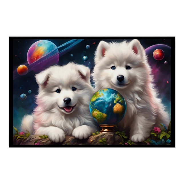 Adorable Fluffy Samoyed Welpen, Weltfrieden Poster (Vorderseite)