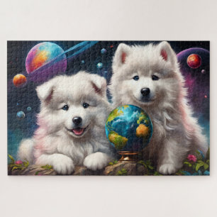 Adorable Fluffy Samoyed Welpen, Weltfrieden Puzzle