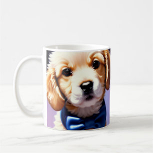 Adorable Fluffy Welpe w Niedlich Blue Bow Krawatte Kaffeetasse