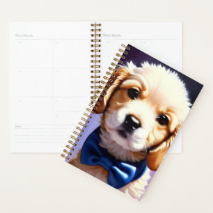Adorable Fluffy Welpe w Niedlich Blue Bow Krawatte Planer