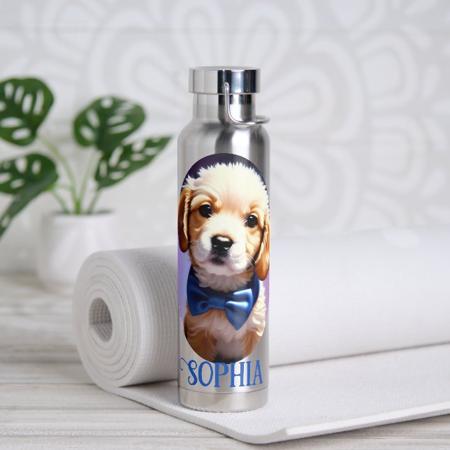 Adorable Fluffy Welpe w Niedlich Blue Bow Krawatte Trinkflasche (Yoga)