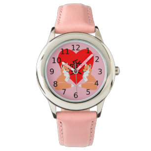 Adorable Fox Cartoon Liebe Herz Armbanduhr