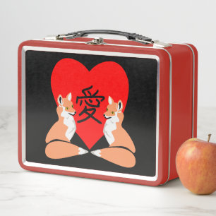 Adorable Fox Cartoon Liebe Herz Metall Brotdose