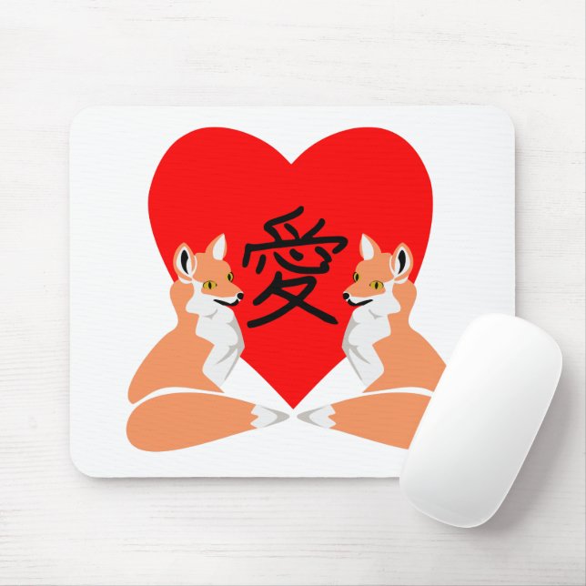 Adorable Fox Cartoon Liebe Herz Mousepad (Mit Mouse)