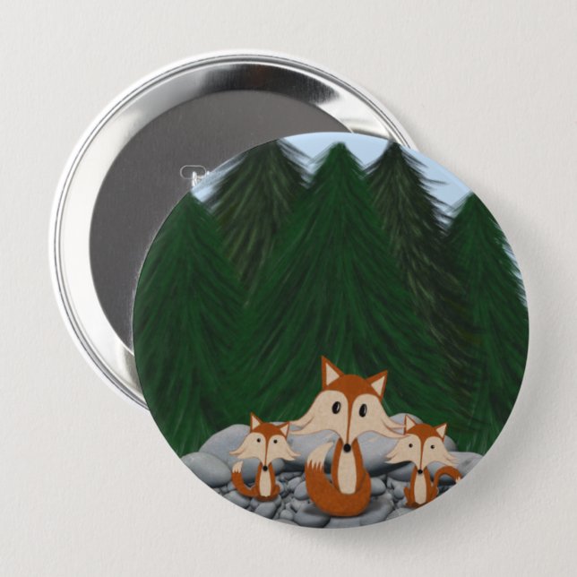 Adorable Fox Family Button (Vorne & Hinten)