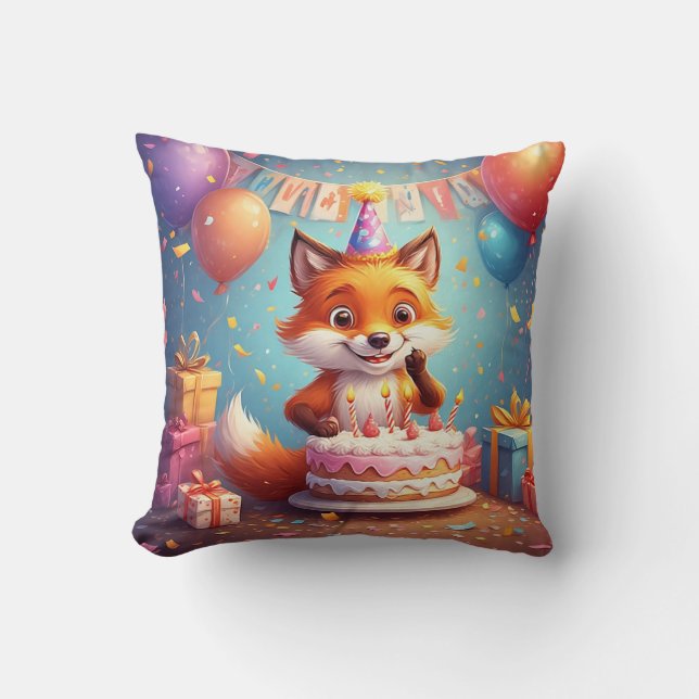 Adorable Fox feiert einen fröhlichen Geburtstag Kissen (Vorderseite)