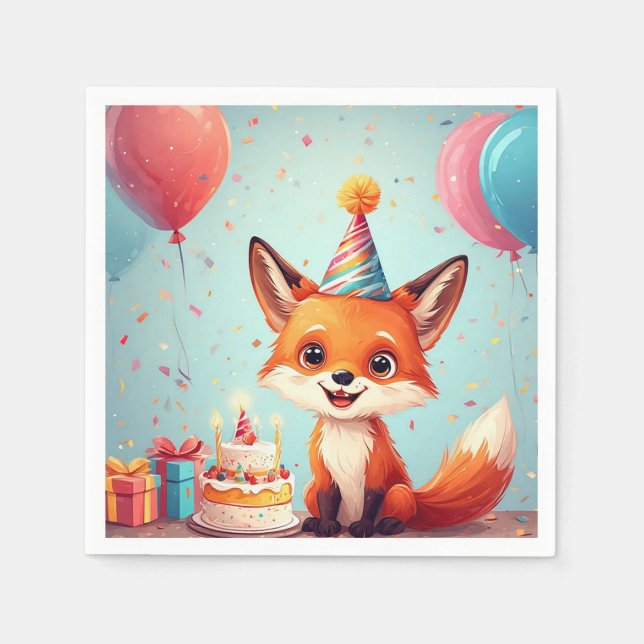 Adorable Fox feiert einen fröhlichen Geburtstag Serviette (Vorderseite)