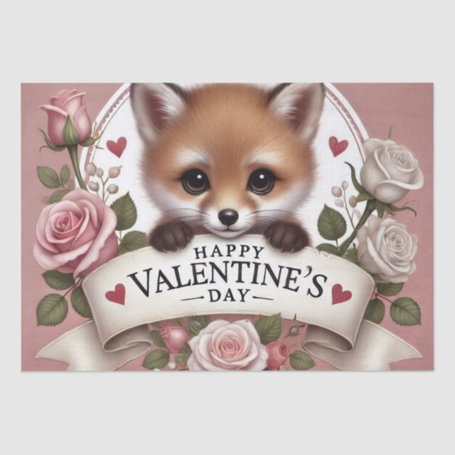 Adorable Fox Illustration mit Rose Seidenpapier (Vorderseite)