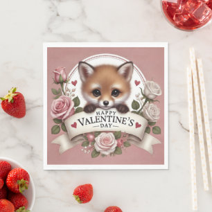 Adorable Fox Illustration mit Rose Serviette