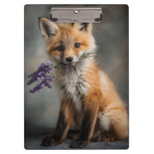 Adorable Fox Kit mit Lavendel-Blume Klemmbrett