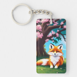 Adorable Fox sitzend unter Baum Schlüsselanhänger