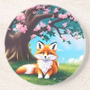 Adorable Fox sitzend unter Tree-68563 Getränkeuntersetzer