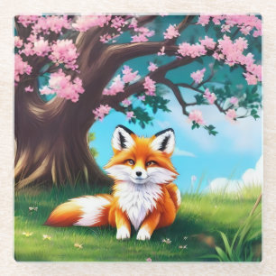 Adorable Fox sitzend unter Tree-68563 Glasuntersetzer