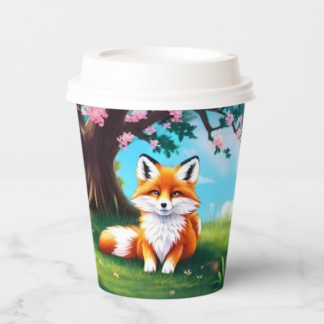 Adorable Fox sitzend unter Tree-68563 Pappbecher (Vorderseite)