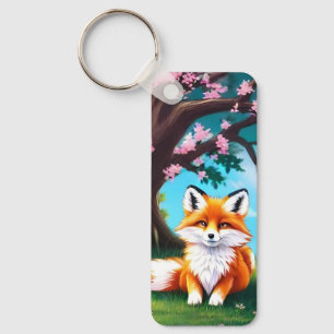 Adorable Fox sitzend unter Tree-68563 Schlüsselanhänger