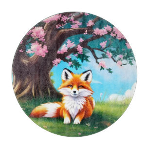 Adorable Fox sitzend unter Tree-68563 Schneidebrett