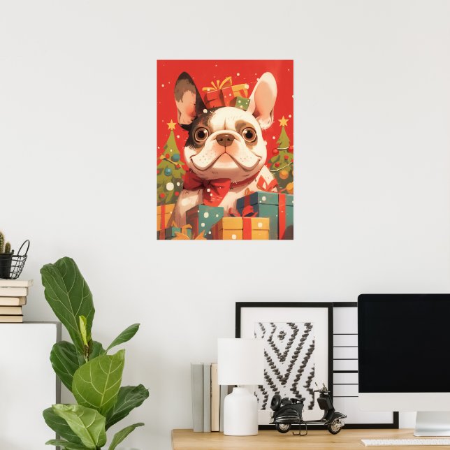 Adorable French Bulldog with Christmas Gifts Poster (Heimbüro)