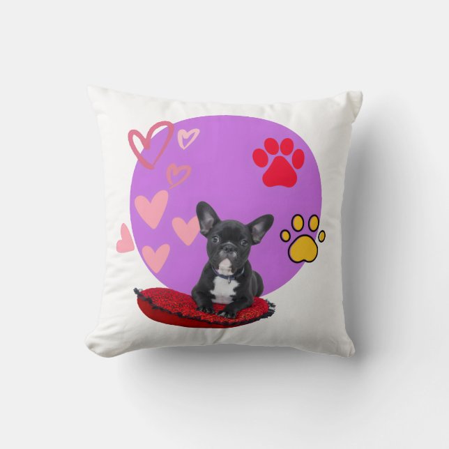 Adorable Frenchie Puppy with Hearts  Kissen (Vorderseite)
