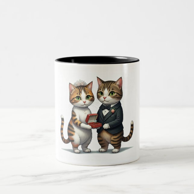 Adorable frisch verheiratete Katzen Zweifarbige Tasse (Mittel)