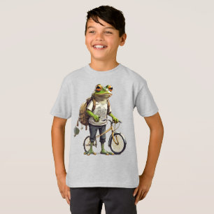 Adorable Frog in T - Shirt und Rucksack Fahrrad