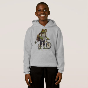 Adorable Frog in T - Shirt und Rucksack Fahrrad