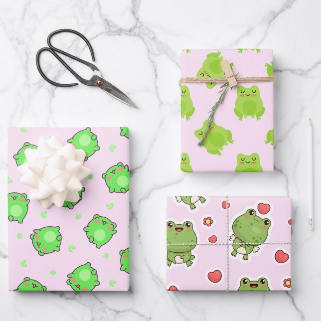 Adorable Frogs Collection - Niedliche Froschthemen Geschenkpapier Set (Vorderseite)