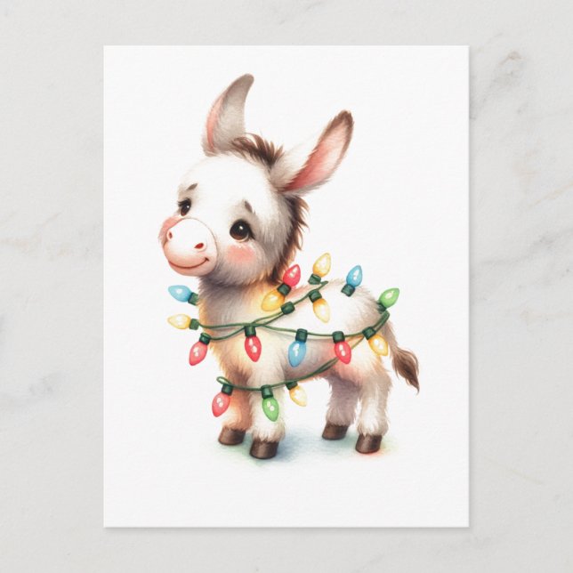Adorable frohe Weihnachten Donkey Wasserfarbenleuc Postkarte (Vorderseite)