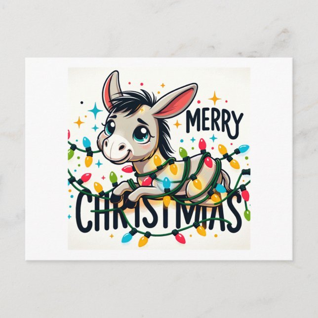 Adorable Frohe Weihnachts-Donkey Postkarte (Vorderseite)