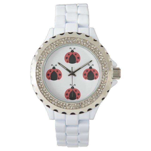Adorable fröhliche niedliche Mädchen Ladybugs Armbanduhr (Vorderseite)