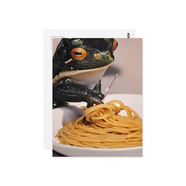 Adorable Frosch mit Spagetti Postkarte (Vorderseite/Rückseite Beispiel)