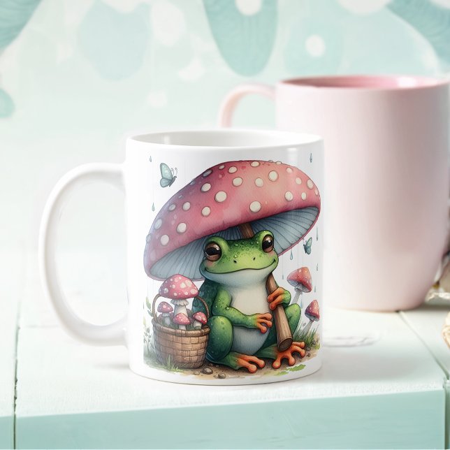 Adorable Frosch unter Pilzschirm Kaffeetasse (Von Creator hochgeladen)