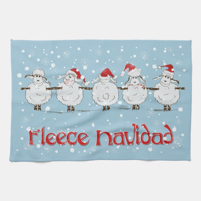 Adorable FUNNY Fleece Navidad Christmas Sheep Geschirrtuch (Horizontal)