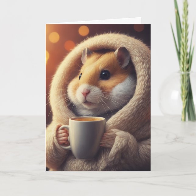 Adorable Funny Hamster hält Kaffee-Tasse Karte (Vorderseite)