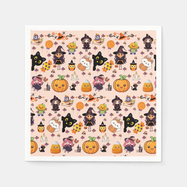 Adorable Funny Kawaii Halloween Muster Serviette (Vorderseite)