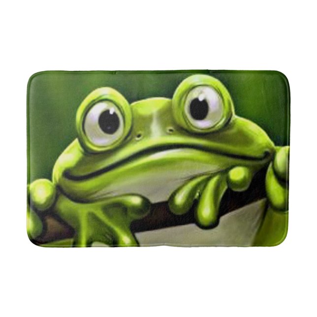 Adorable Funny Niedlich Green Frog Im Cartoon Kuns Badematte (Vorderseite)