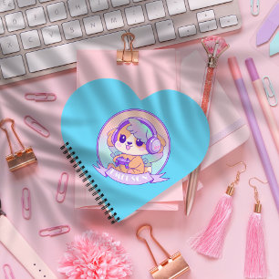 Adorable GamerGirl Kawaii Dog & Headphone Baby Blu Notizbuch