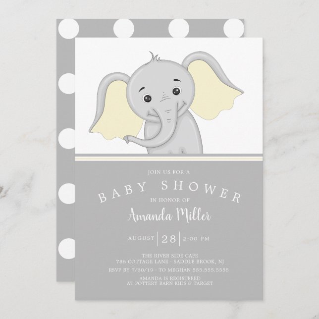 Adorable Gender Neutral Elephant Baby Dusche Einladung (Vorne/Hinten)