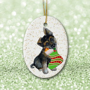 Adorable German Shepherd Welpe Weihnachten Strumpf Keramik Ornament