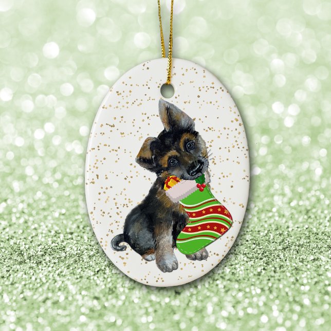 Adorable German Shepherd Welpe Weihnachten Strumpf Keramik Ornament (Von Creator hochgeladen)